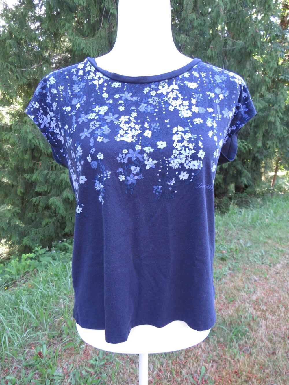 Tommy Hilfiger Women's Small Navy Blue Floral Crew Neck Sleeveless Fall Autumn